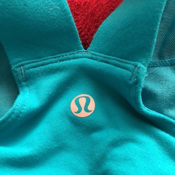 Lululemon Athletica large V-neck tank top turquoise built in bra mesh detail - Picture 6 of 14